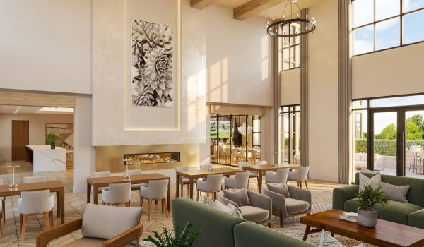 The Fieldston apartments community lounge with plentiful seating