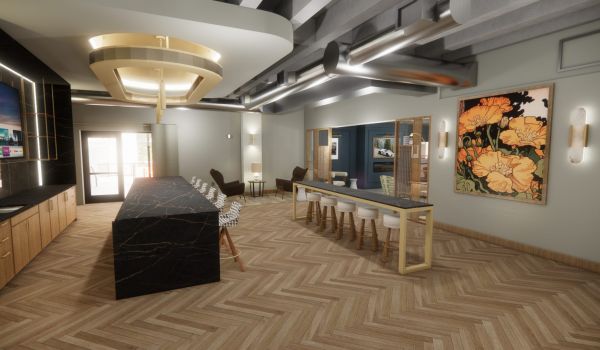 Sonder apartment whisky bar rendering