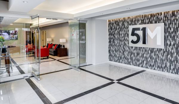51 Main apartments and retail space building lobby