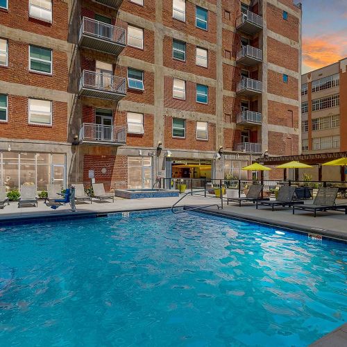 Roaster's Block community pool and outdoor lounge