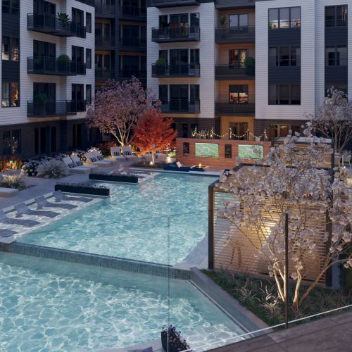 Oberon rendering of community pool and outdoor lounge