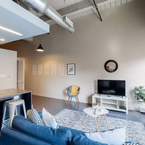Roaster's Block apartment loft interior with high ceilings