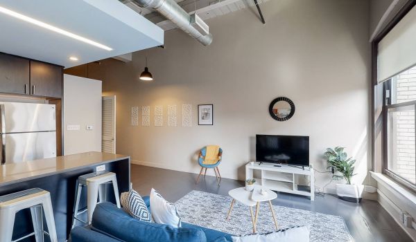 Roaster's Block apartment loft interior with high ceilings