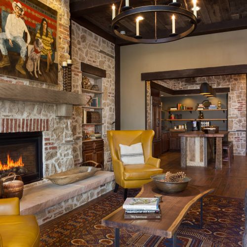 The Village at Aspen Place clubhouse with fireplace