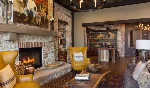 The Village at Aspen Place clubhouse with fireplace