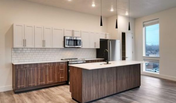 The Stack apartment kitchen and bar