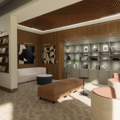 Sonder apartment community library rendering