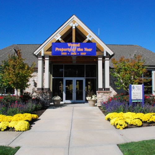 Barrewoods apartment building exterior featuring leasing office