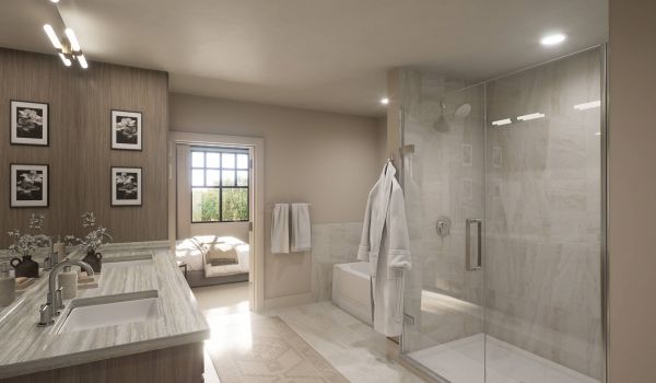 The Fieldston apartment spa-inspired bathroom
