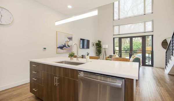 Westside Flats apartment kitchen and living room