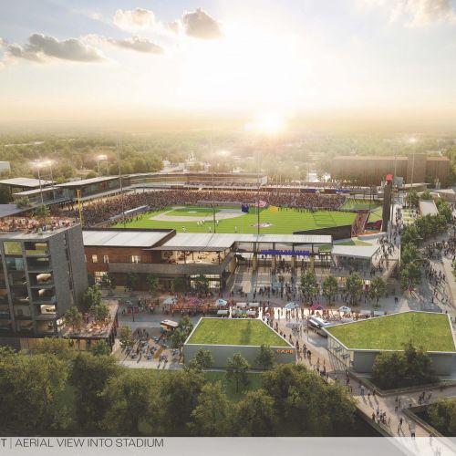 Delano Ballpark District areal view with baseball field