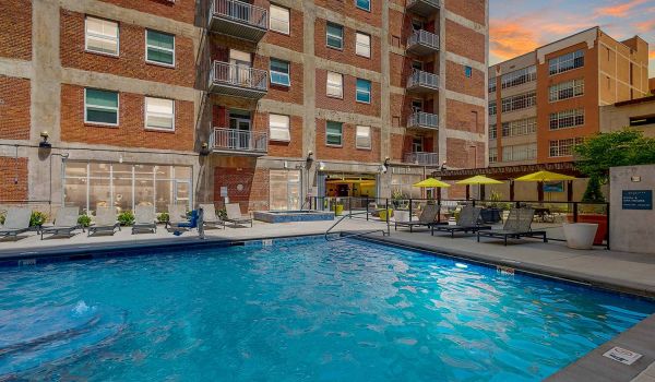 Roaster's Block community pool and outdoor lounge