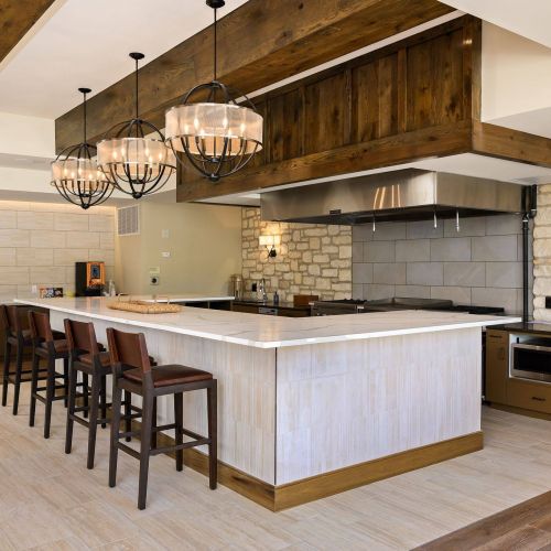 The Locale apartments community lounge and kitchen