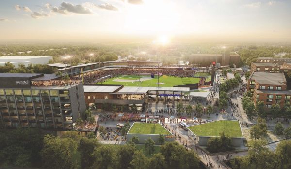Delano Ballpark District areal view with baseball field