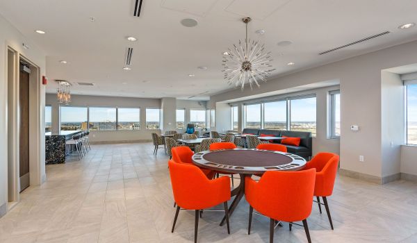 Commerce Tower apartments building interior lounge